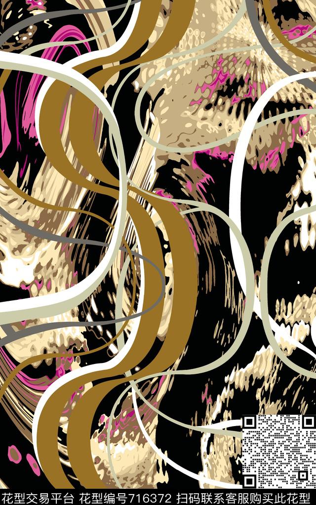 抽象波普条纹色块数码印花华亿平台下载（图片编号: 716372） - 瓦栏（Walan）