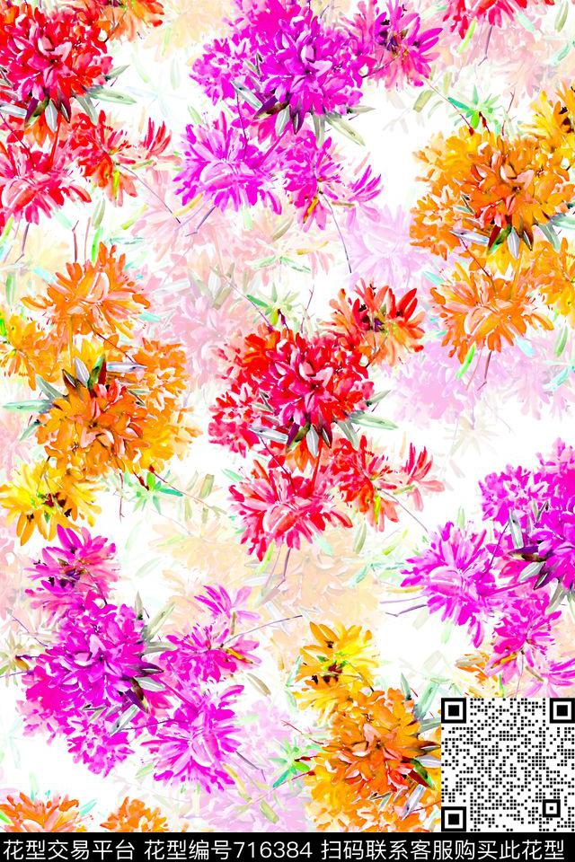 浪漫水彩花卉数码印花华亿平台下载（图片编号: 716384） - 瓦栏（Walan）