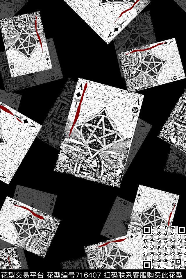 扑克牌男装印花抽象手绘T恤印花卫衣加克印花衬衫裤子印花外套印花羽绒服印花时尚潮流潮牌大牌复古英文字欧美高清数码立体传统印花华亿平台下载（图片编号: 716407） - 瓦栏（Walan）