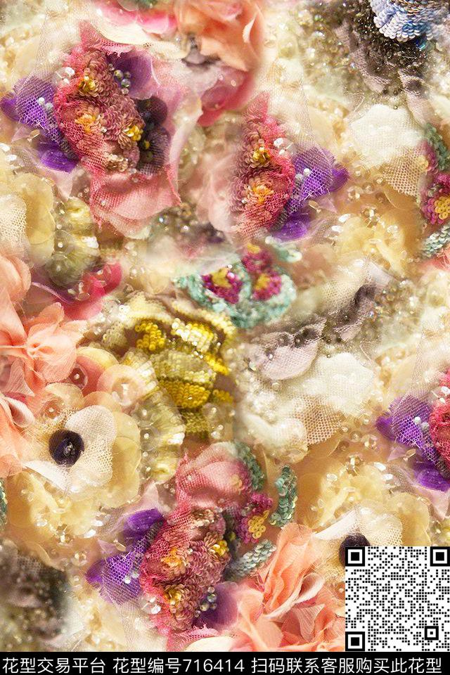 面料肌理纱布花卉彩色花数码印花华亿平台下载（图片编号: 716414） - 瓦栏（Walan）