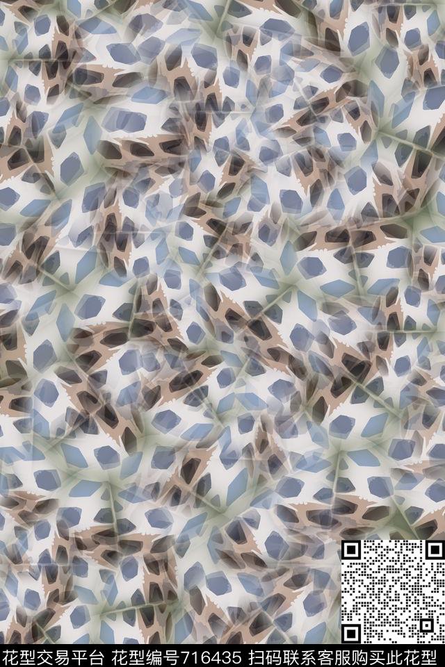 迷彩花卉树叶意向抽象图案数码印花华亿平台下载（图片编号: 716435） - 瓦栏（Walan）