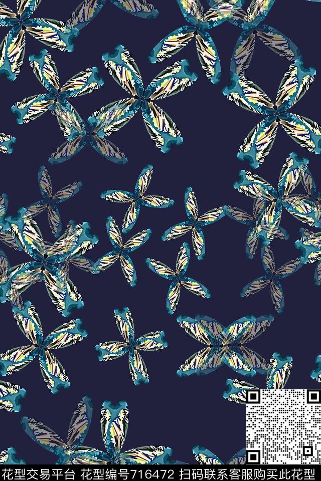 时尚休闲风格化花卉抽象花卉组合数码印花华亿平台下载（图片编号: 716472） - 瓦栏（Walan）