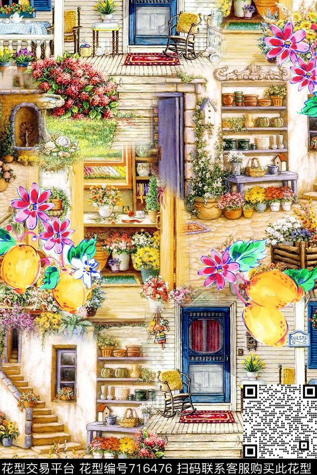 柠檬地中海意大利风情数码印花华亿平台下载（图片编号: 716476） - 瓦栏（Walan）