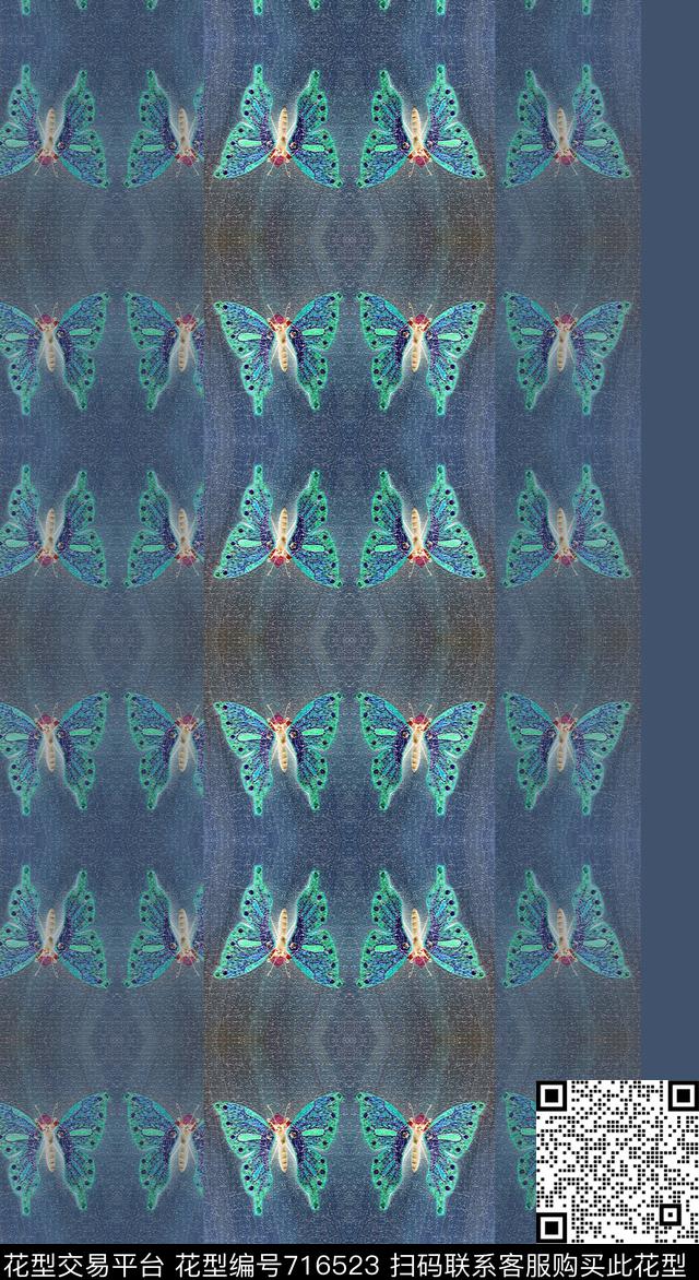时尚抽象花卉组合蝴蝶意向数码印花华亿平台下载（图片编号: 716523） - 瓦栏（Walan）