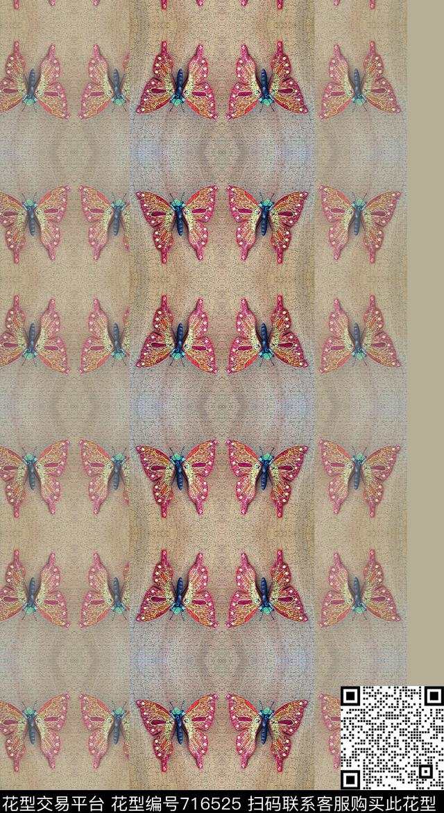 时尚抽象花卉组合蝴蝶意向数码印花华亿平台下载（图片编号: 716525） - 瓦栏（Walan）