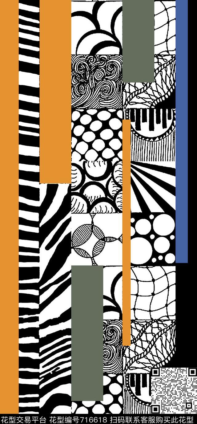 几何格子黑白传统印花华亿平台下载（图片编号: 716618） - 瓦栏（Walan）