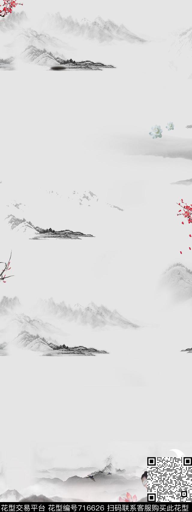 山水画中国风古风数码印花华亿平台下载（图片编号: 716626） - 瓦栏（Walan）
