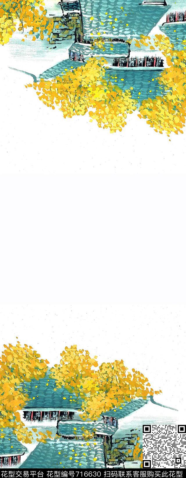 水墨花卉水墨画中国风数码印花华亿平台下载（图片编号: 716630） - 瓦栏（Walan）