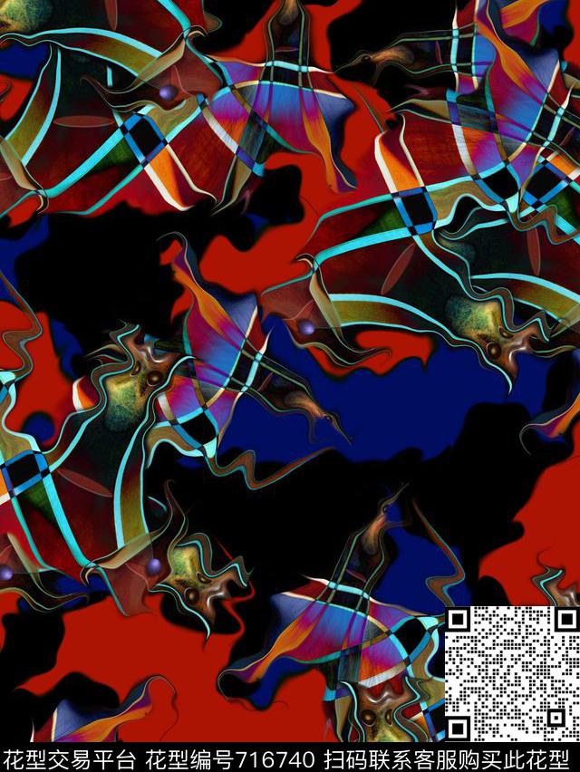 男装抽象文艺数码印花华亿平台下载（图片编号: 716740） - 瓦栏（Walan）