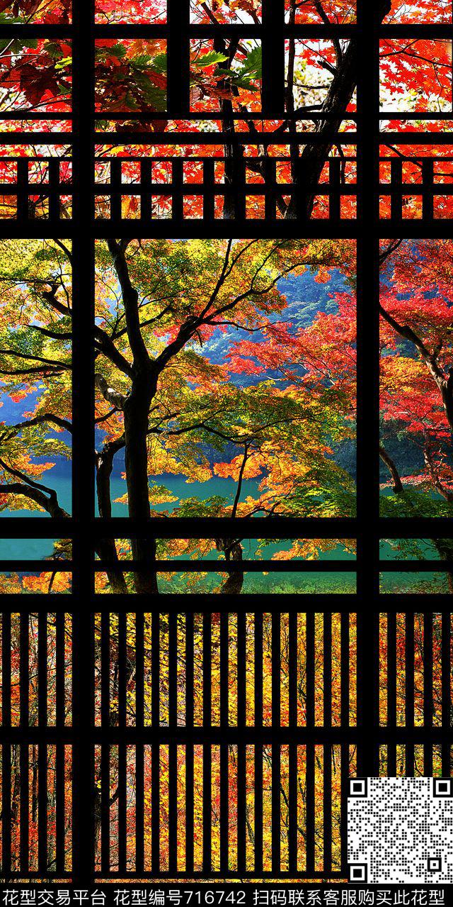 东方枫树林建筑解构数码印花华亿平台下载（图片编号: 716742） - 瓦栏（Walan）