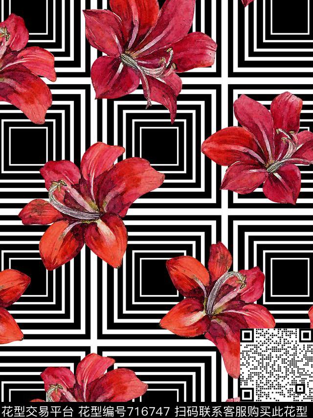 花卉时尚女装数码印花华亿平台下载（图片编号: 716747） - 瓦栏（Walan）