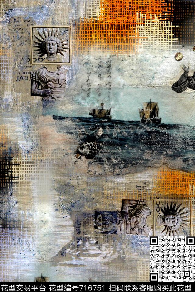 抽象几何拼接数码印花华亿平台下载（图片编号: 716751） - 瓦栏（Walan）