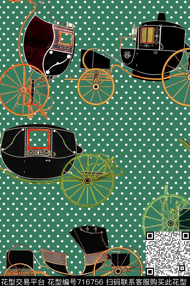 老爷车几何波点数码印花华亿平台下载（图片编号: 716756） - 瓦栏（Walan）