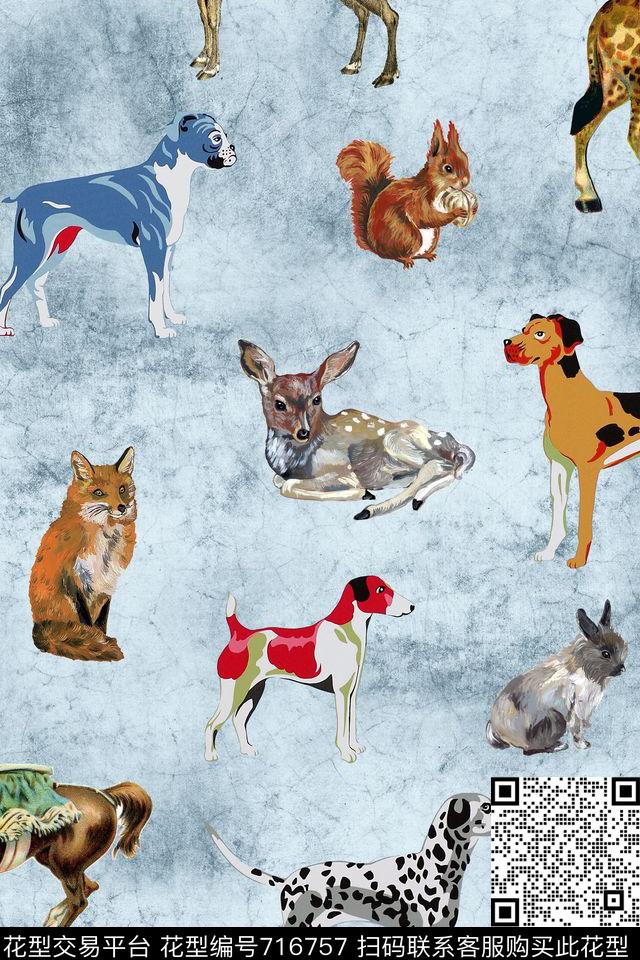 动物狗鹿数码印花华亿平台下载（图片编号: 716757） - 瓦栏（Walan）