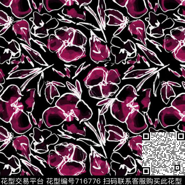 大花花卉女装传统印花华亿平台下载（图片编号: 716776） - 瓦栏（Walan）