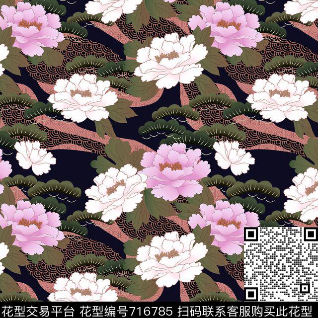 民族风花卉旗袍数码印花华亿平台下载（图片编号: 716785） - 瓦栏（Walan）