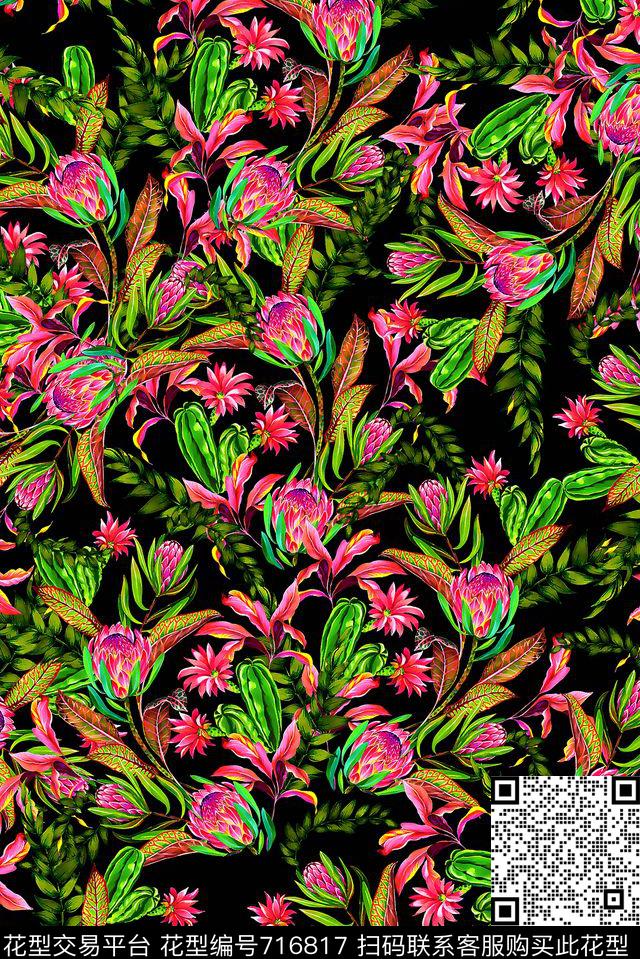 花卉热带女装数码印花华亿平台下载（图片编号: 716817） - 瓦栏（Walan）