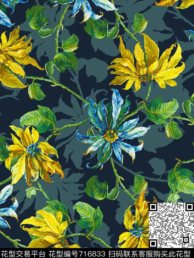 叶子花卉其他数码印花华亿平台下载（图片编号: 716833） - 瓦栏（Walan）