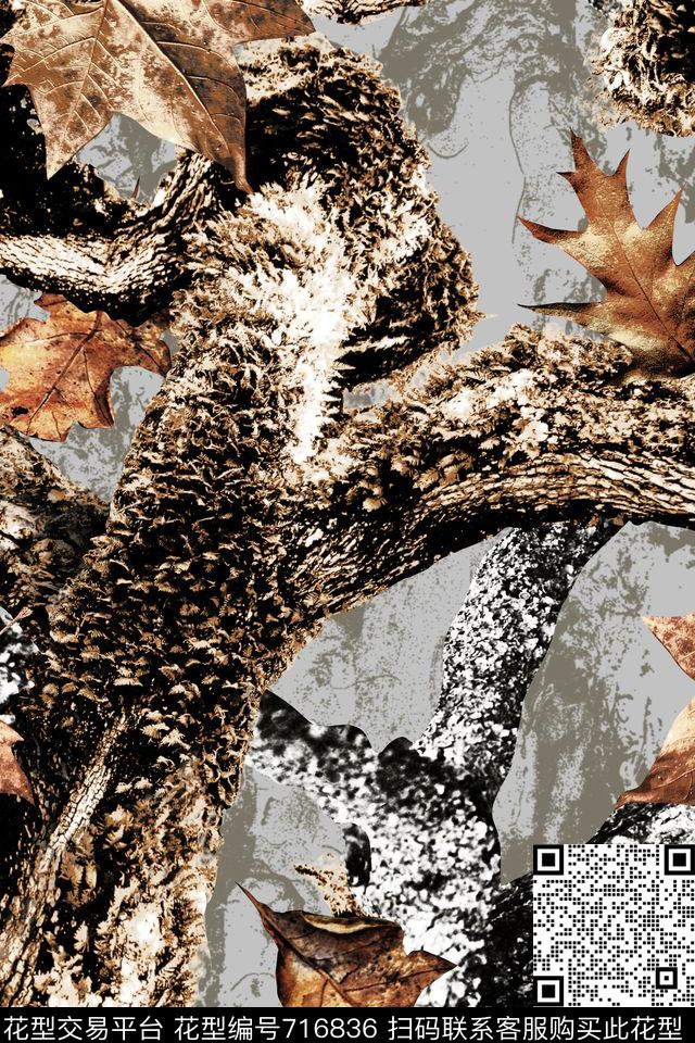 叶子梧桐叶树干数码印花华亿平台下载（图片编号: 716836） - 瓦栏（Walan）