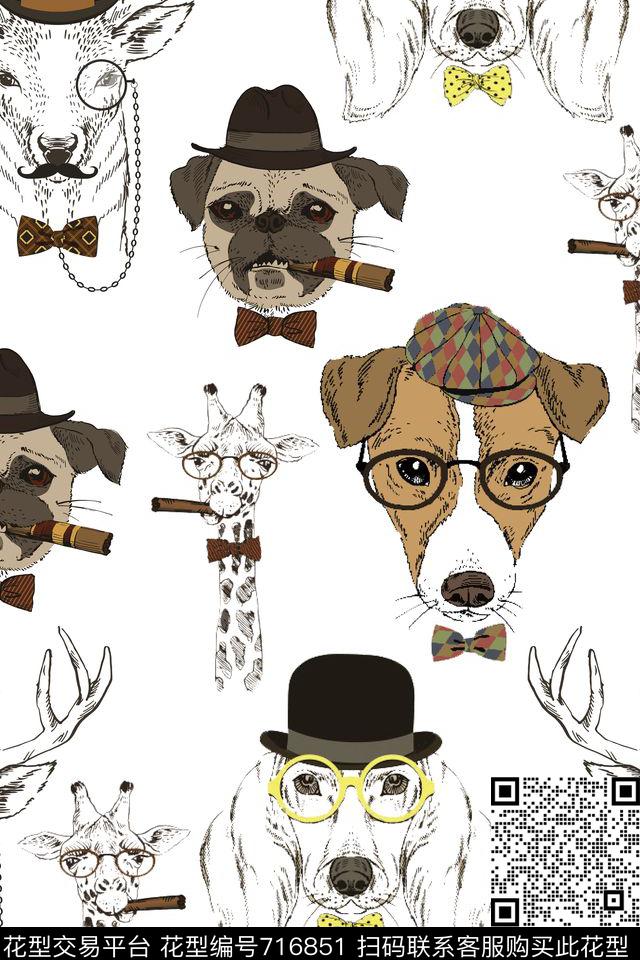 卡通狗头狗不不同装扮印花狗头传统印花华亿平台下载（图片编号: 716851） - 瓦栏（Walan）