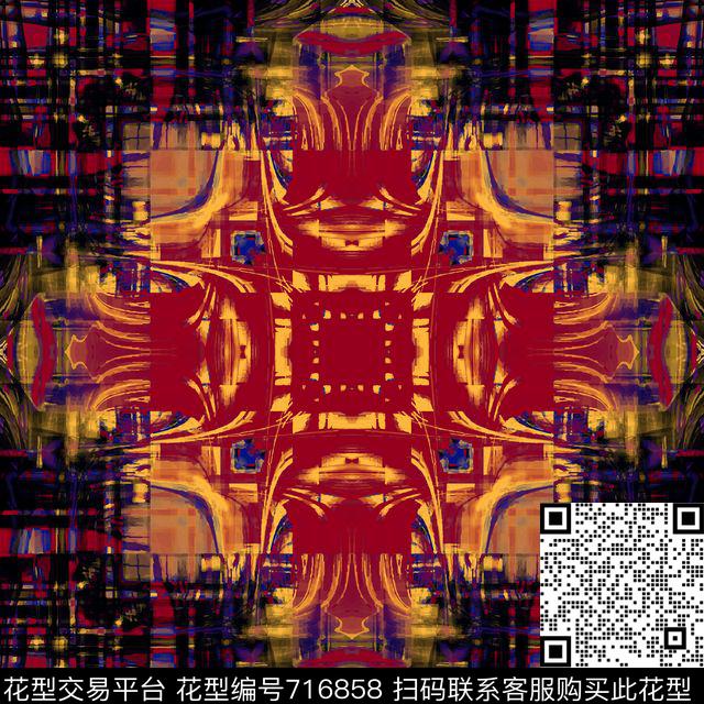 抽象笔刷纹理复古风格数码印花华亿平台下载（图片编号: 716858） - 瓦栏（Walan）