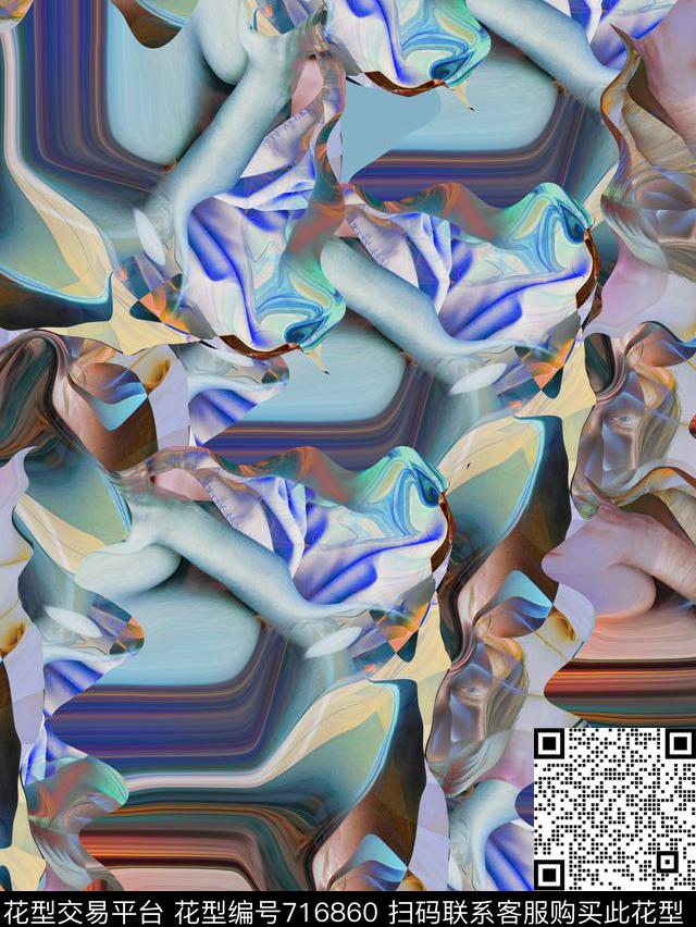 抽象复古女装华亿平台数码印花华亿平台下载（图片编号: 716860） - 瓦栏（Walan）