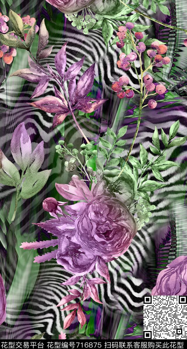 精美手绘花卉数码印花华亿平台下载（图片编号: 716875） - 瓦栏（Walan）