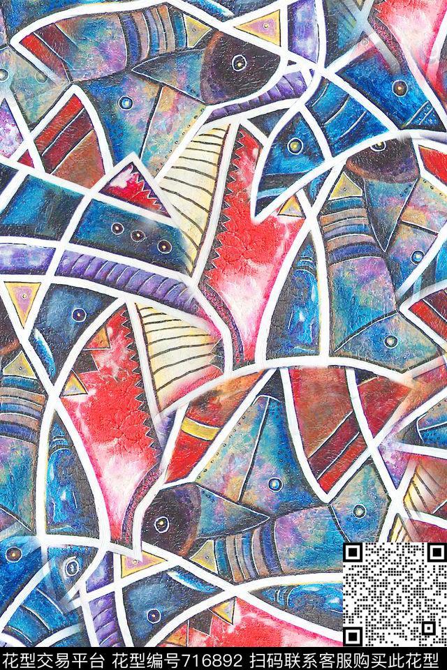 画板抽象肌理几何数码印花华亿平台下载（图片编号: 716892） - 瓦栏（Walan）