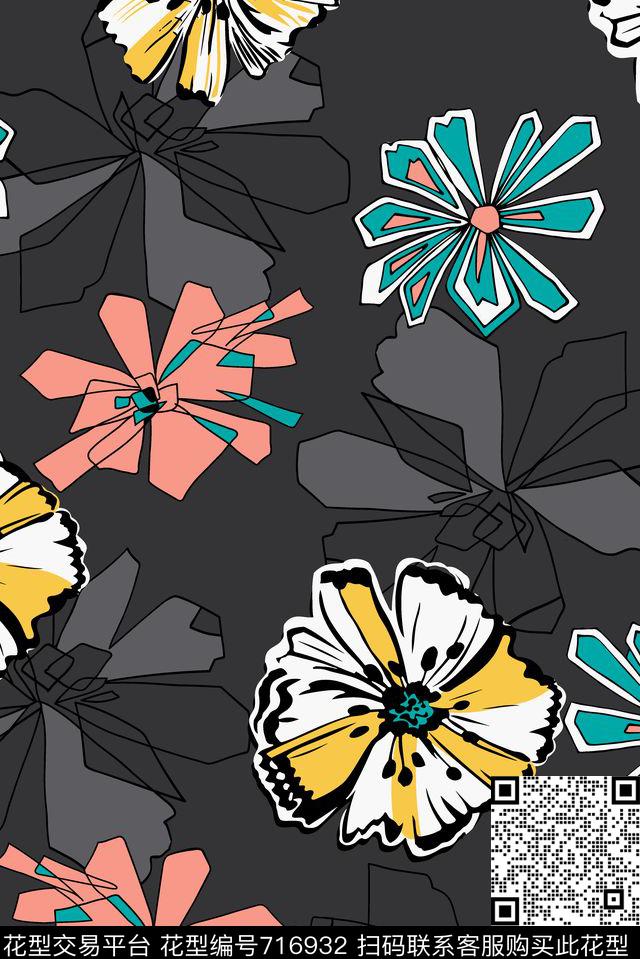 花卉线条花欧美风传统印花华亿平台下载（图片编号: 716932） - 瓦栏（Walan）