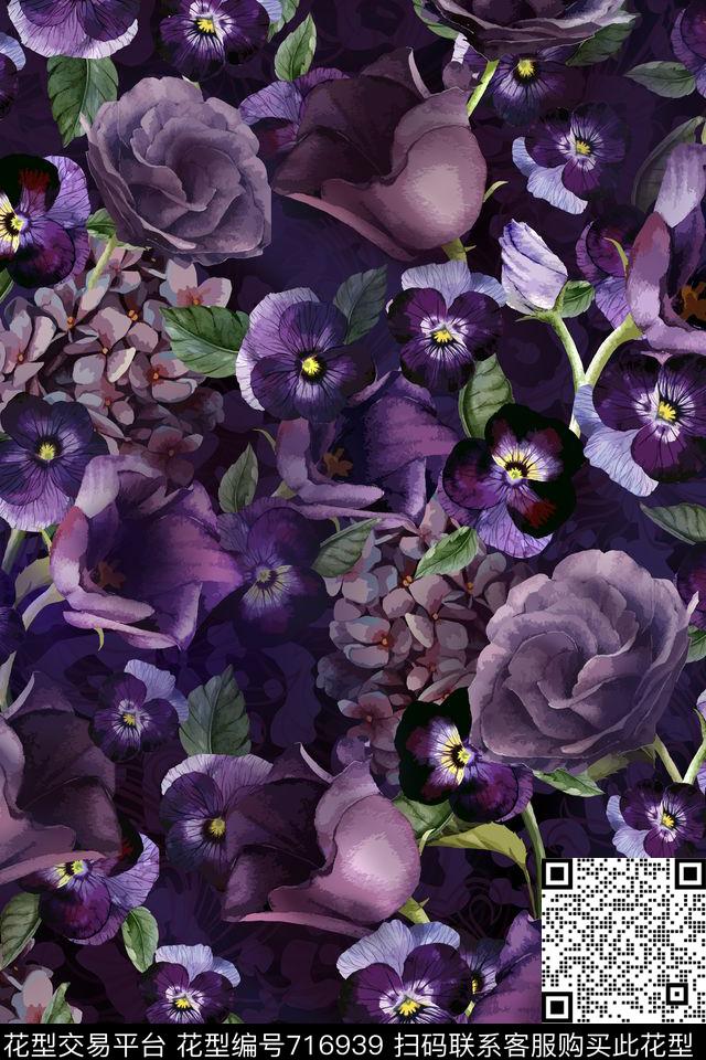 animalpurpleflowers数码印花华亿平台下载（图片编号: 716939） - 瓦栏（Walan）