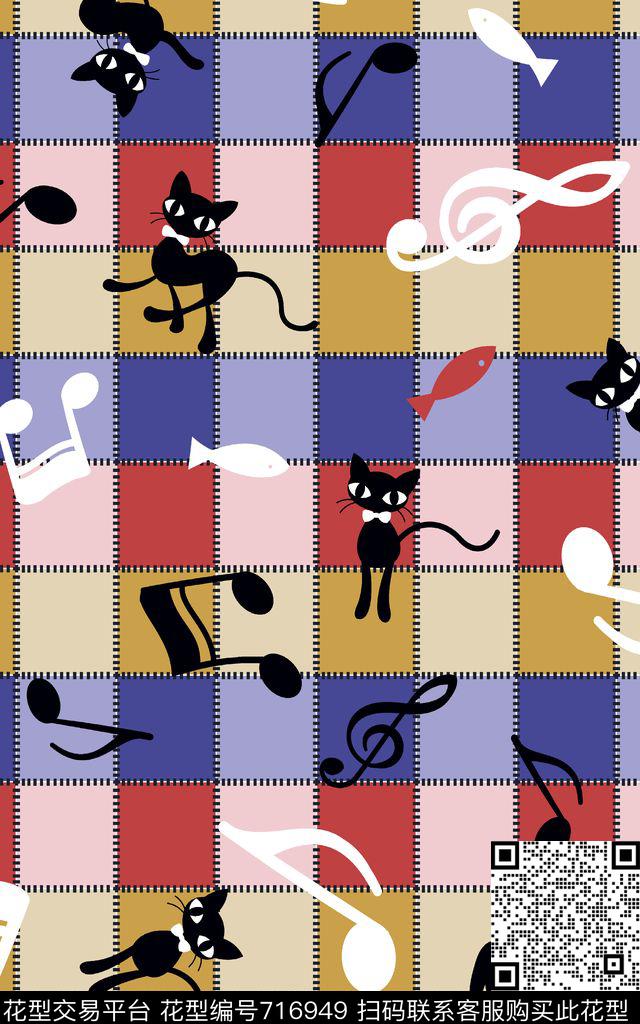 动物卡通格子数码印花华亿平台下载（图片编号: 716949） - 瓦栏（Walan）