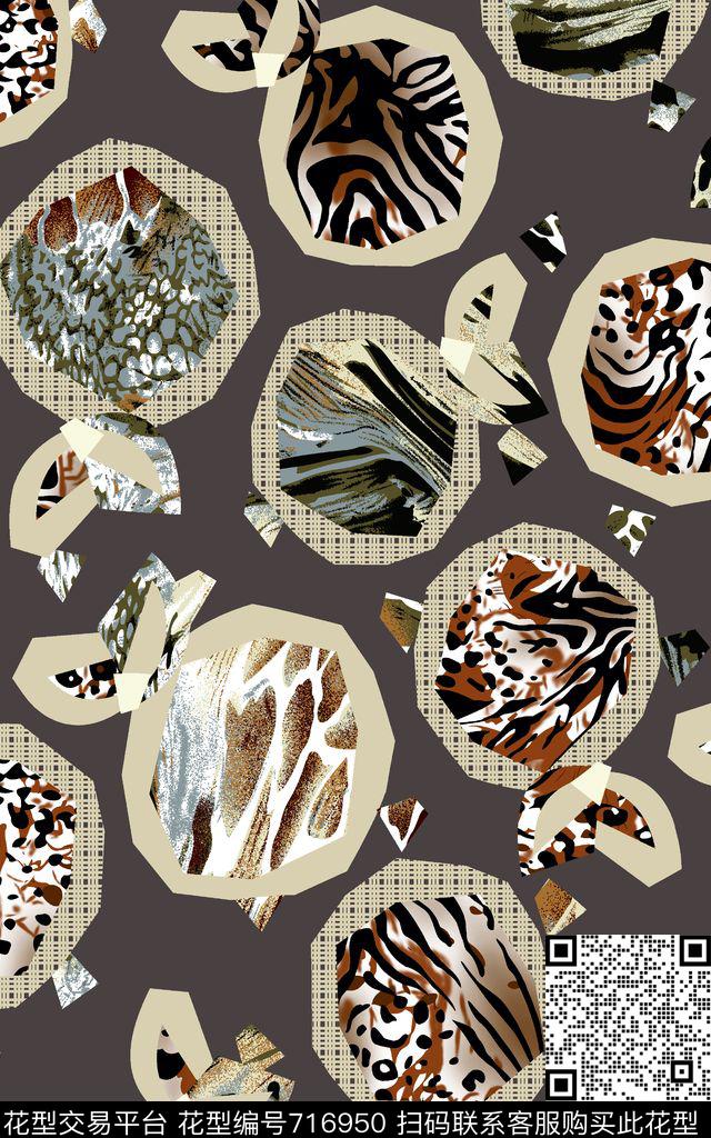 豹纹抽象圆数码印花华亿平台下载（图片编号: 716950） - 瓦栏（Walan）
