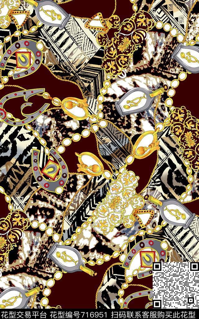 抽象佩斯利链条数码印花华亿平台下载（图片编号: 716951） - 瓦栏（Walan）