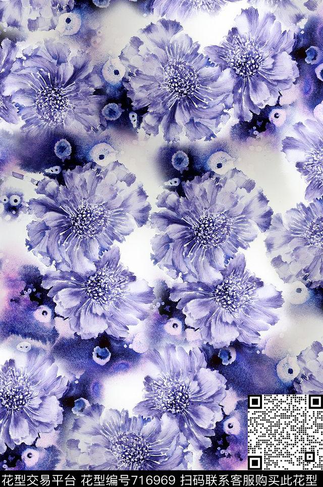 花朵花卉水彩数码印花华亿平台下载（图片编号: 716969） - 瓦栏（Walan）