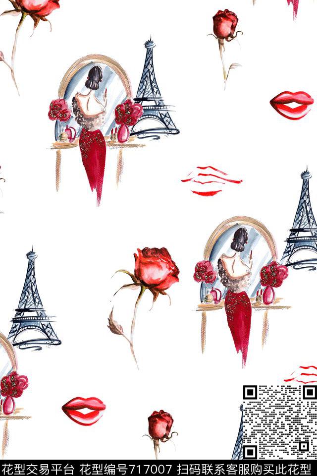 休闲风人物玫瑰花数码印花华亿平台下载（图片编号: 717007） - 瓦栏（Walan）