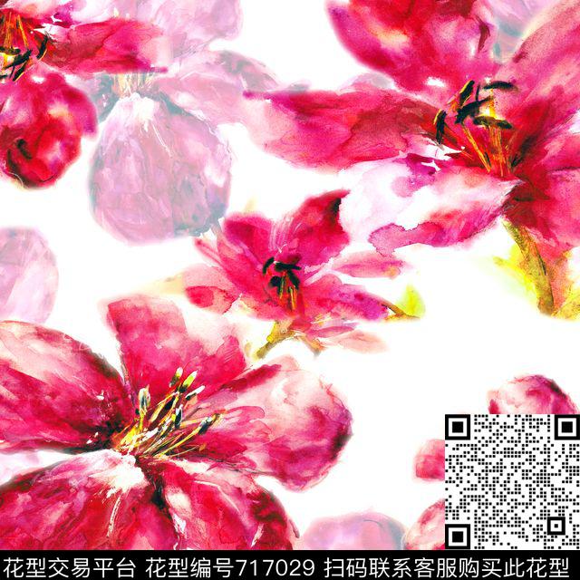抽象花卉大方巾数码印花华亿平台下载（图片编号: 717029） - 瓦栏（Walan）