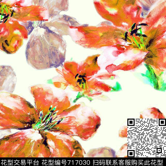 抽象花卉大方巾数码印花华亿平台下载（图片编号: 717030） - 瓦栏（Walan）