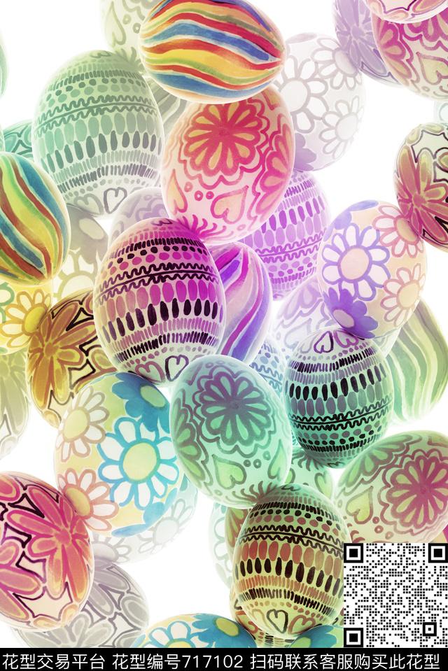 圆圈几何彩绘蛋数码印花华亿平台下载（图片编号: 717102） - 瓦栏（Walan）