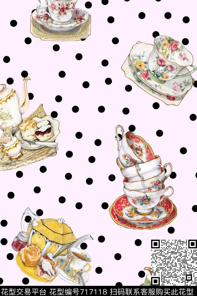 手绘器皿波点瓷盘数码印花华亿平台下载（图片编号: 717118） - 瓦栏（Walan）