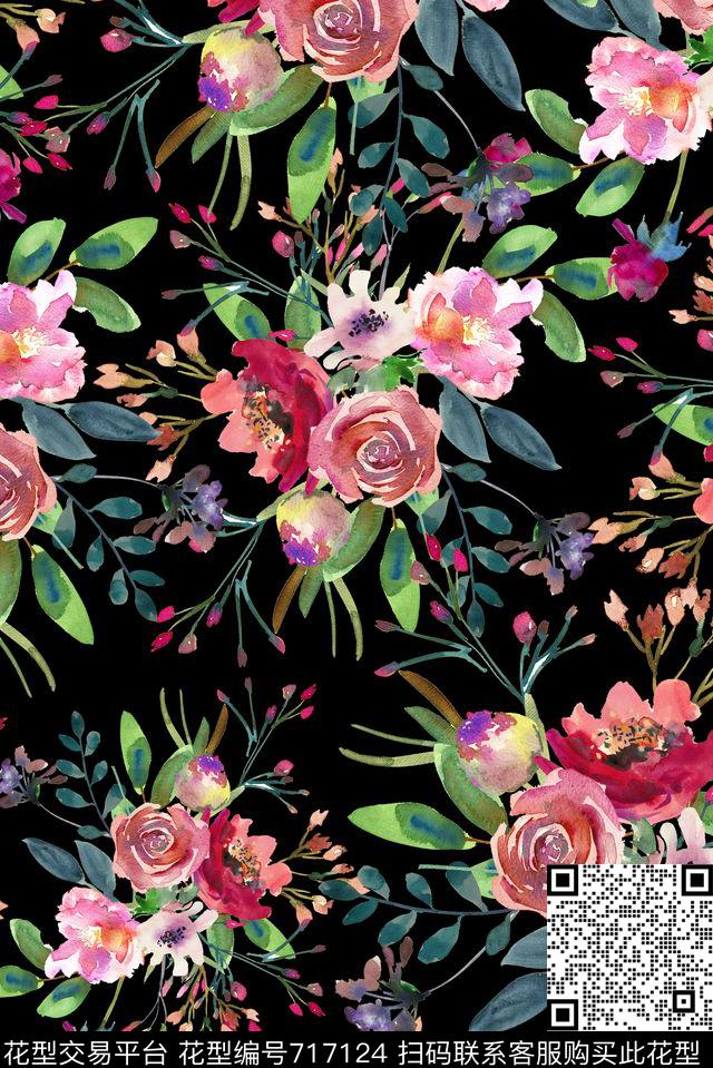 手绘精美清爽数码印花华亿平台下载（图片编号: 717124） - 瓦栏（Walan）