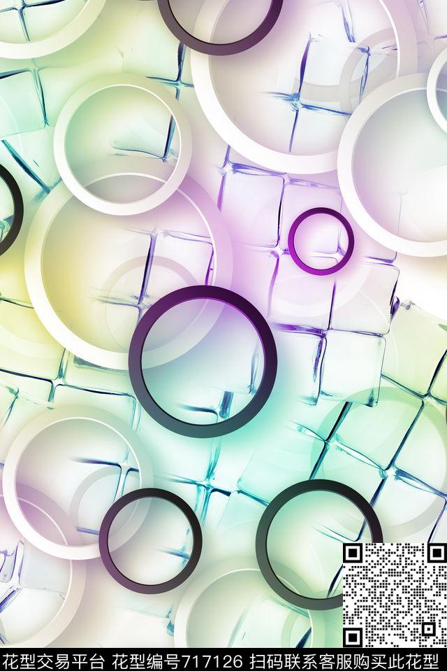 方格色块圆圈数码印花华亿平台下载（图片编号: 717126） - 瓦栏（Walan）