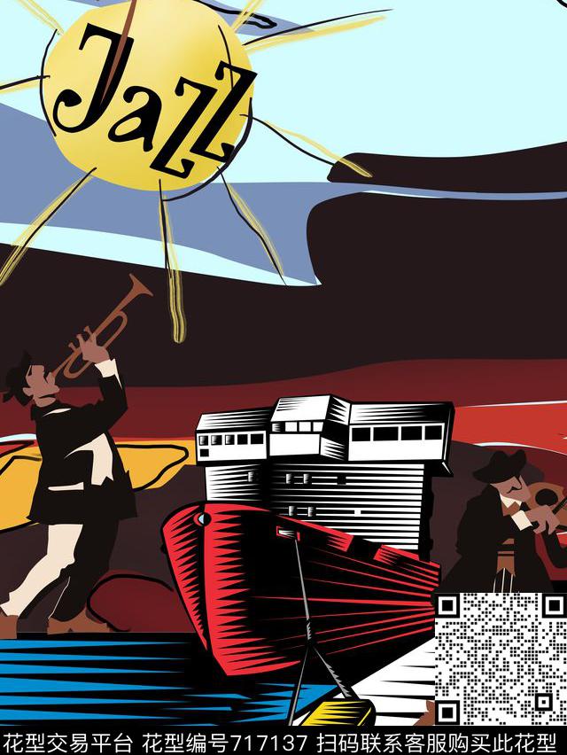 卡通乐器几何数码印花华亿平台下载（图片编号: 717137） - 瓦栏（Walan）