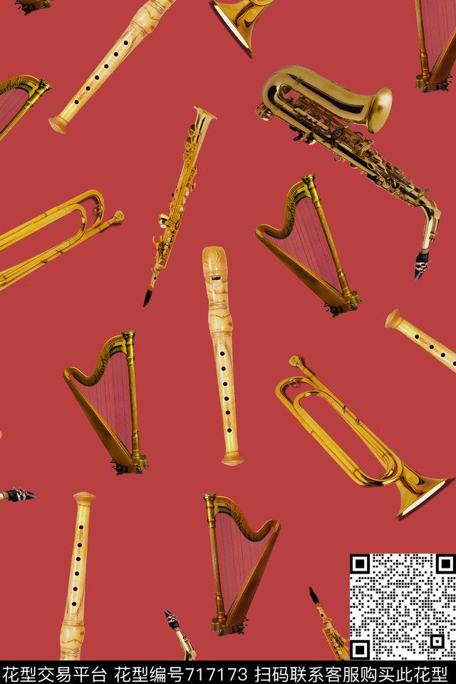 民族风乐器具体图案数码印花华亿平台下载（图片编号: 717173） - 瓦栏（Walan）