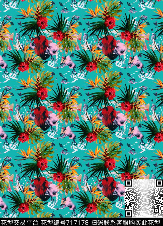 热带植物大叶子植物花卉数码印花华亿平台下载（图片编号: 717178） - 瓦栏（Walan）