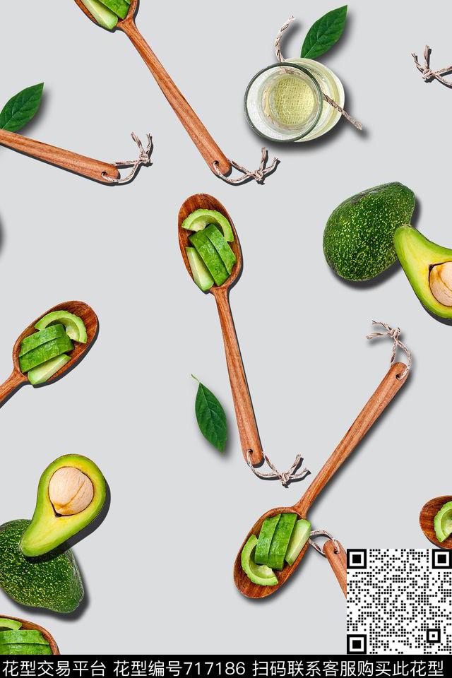 水果趣味牛油果数码印花华亿平台下载（图片编号: 717186） - 瓦栏（Walan）