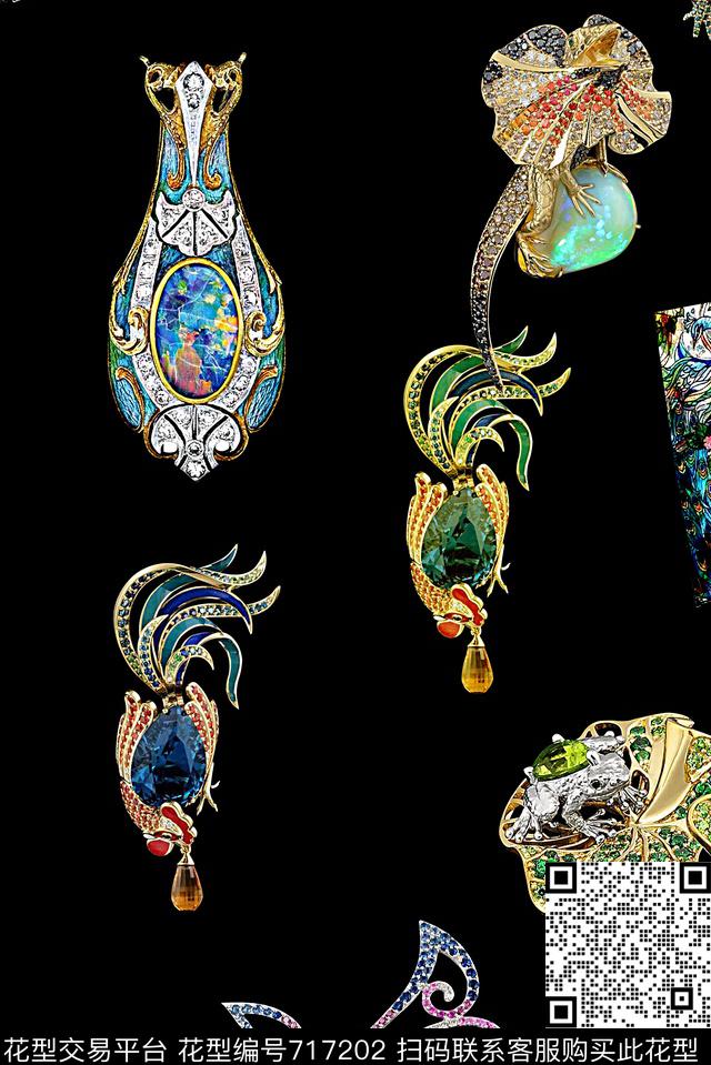 抽象手绘珠宝数码印花是了女装裙子印花孔雀羽毛复古印花数码印花华亿平台下载（图片编号: 717202） - 瓦栏（Walan）