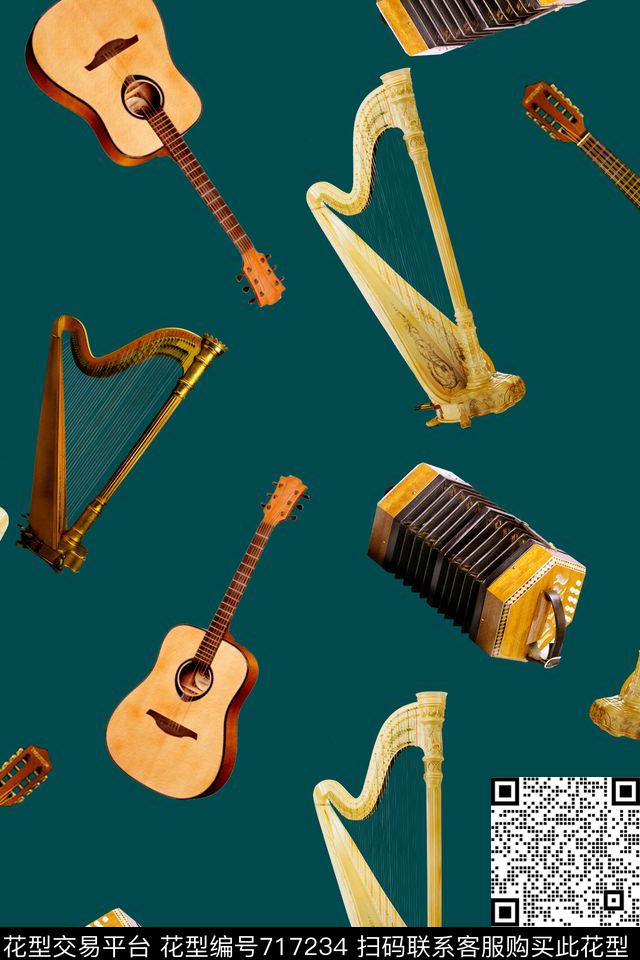 民族风乐器具体图案数码印花华亿平台下载（图片编号: 717234） - 瓦栏（Walan）