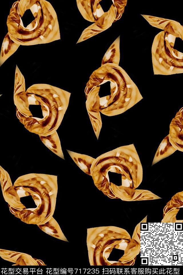 具体图案围巾手绘数码印花华亿平台下载（图片编号: 717235） - 瓦栏（Walan）