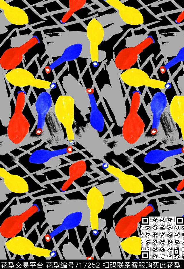 几何笔触水墨印花华亿平台下载（图片编号: 717252） - 瓦栏（Walan）