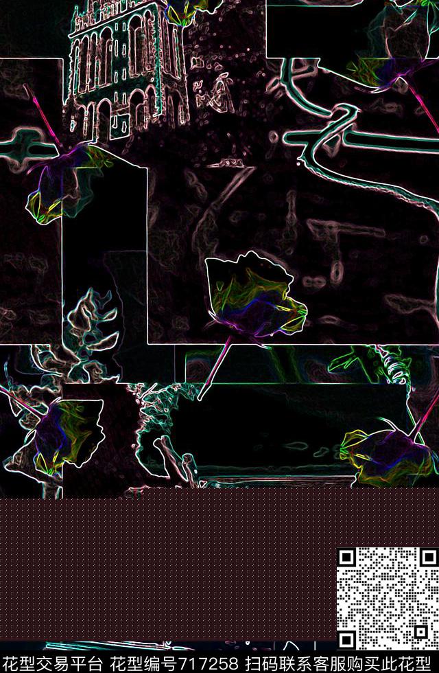 花朵花卉线条数码印花华亿平台下载（图片编号: 717258） - 瓦栏（Walan）